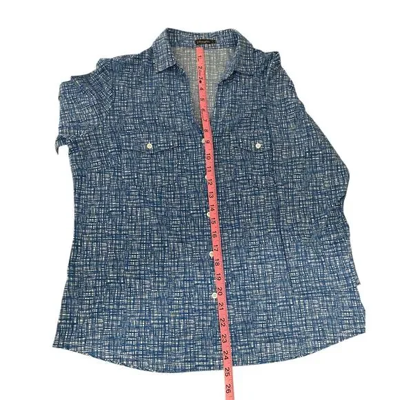 J. McLaughlin Catalina Cloth Button Front Top Blue Large Casual Classic Career - Picture 6 of 8